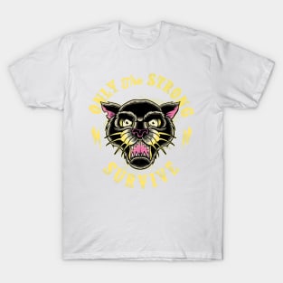 Black Panther Cat Strong Survive Tattoo T-Shirt